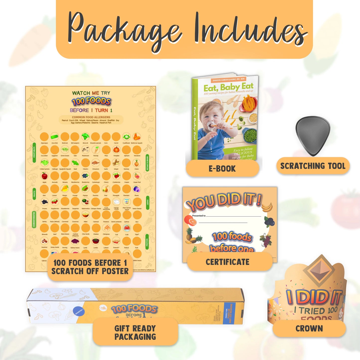 100 Foods before 1 Scratch off Poster - Yellow