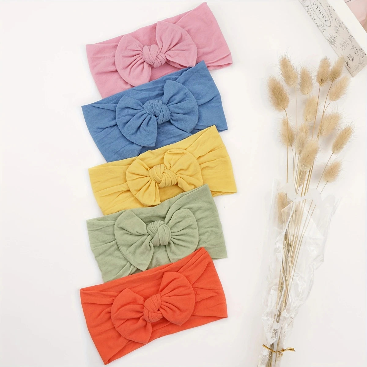12 Colors Nylon Stretchy Soft Knot Baby Girl Headbands with Hair Bows Head Wrap for Newborn Baby Girls Infant Toddlers Kids