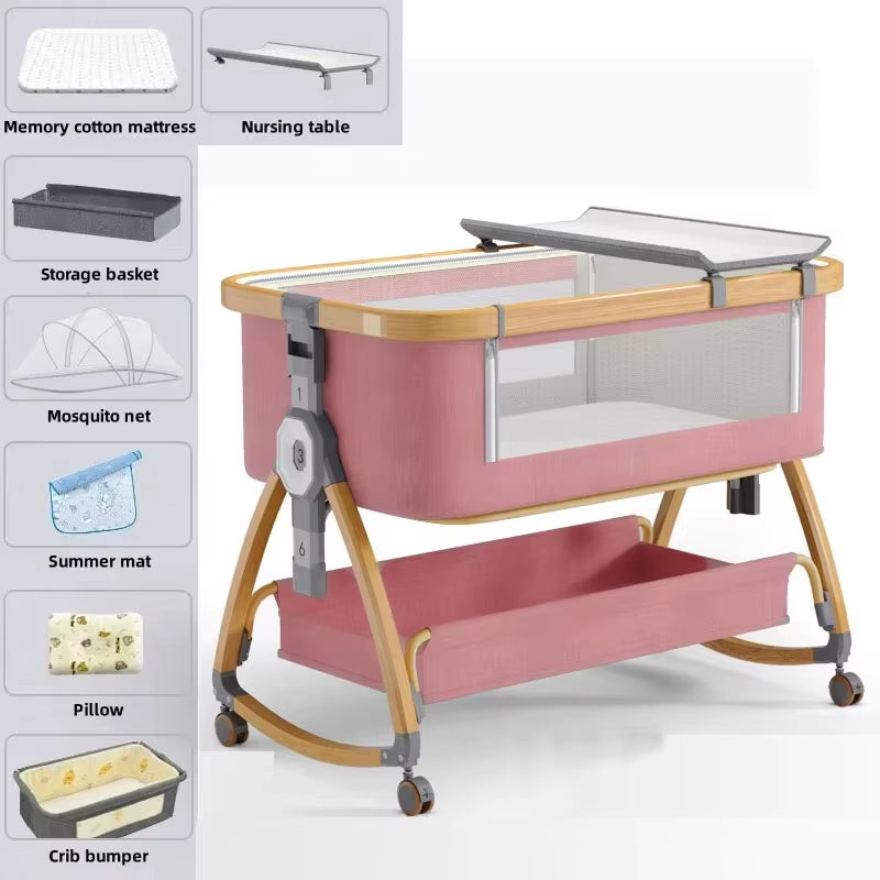 Aluminum Alloy Frame Baby Crib Baby Bassinet, Bed Foldable Bed Newborn Splintered Bed Baby Cradle with Matress and Nursing Table