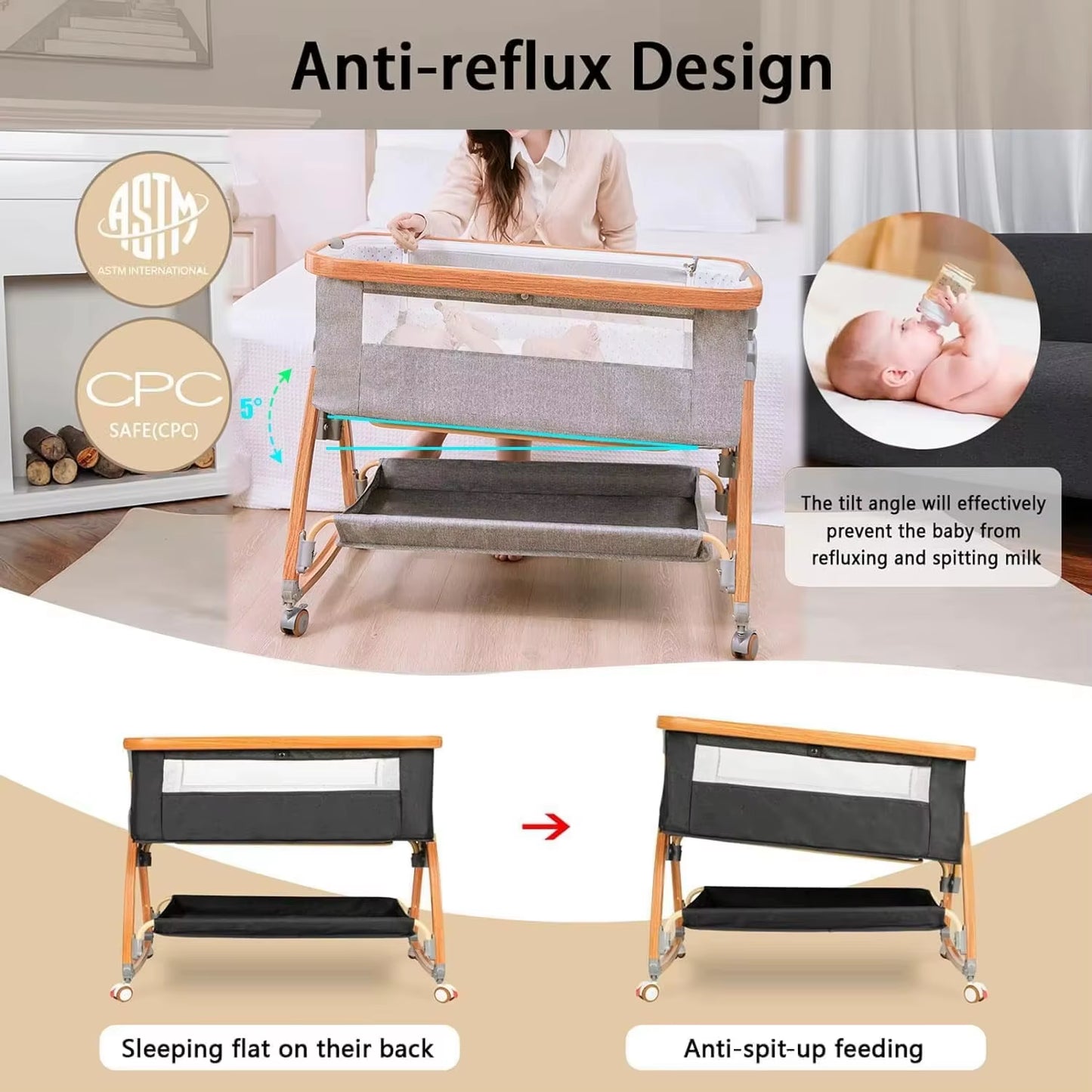 Aluminum Alloy Frame Baby Crib Baby Bassinet, Bed Foldable Bed Newborn Splintered Bed Baby Cradle with Matress and Nursing Table
