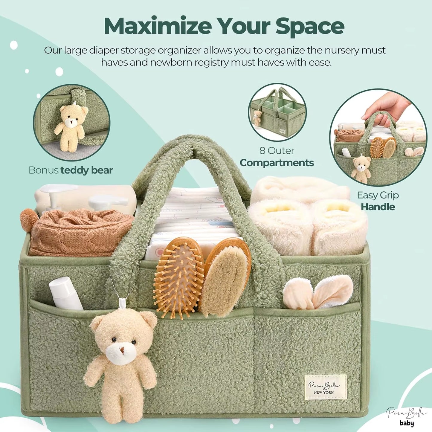 Baby Diaper Caddy Organizer for Changing Table, Baby Storage Basket for Diapers and Baby Wipes, Gift for Baby Shower