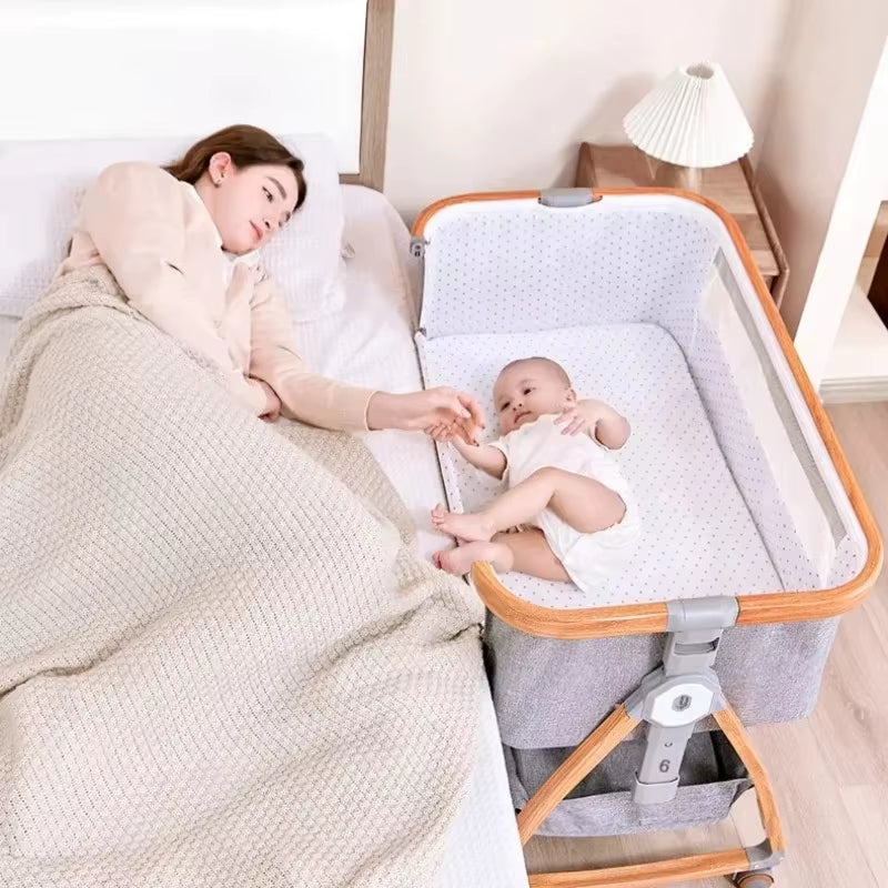 Aluminum Alloy Frame Baby Crib Baby Bassinet, Bed Foldable Bed Newborn Splintered Bed Baby Cradle with Matress and Nursing Table