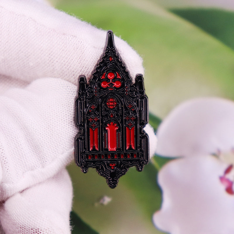 Gothic Church Brooch Mystical Building Emblem