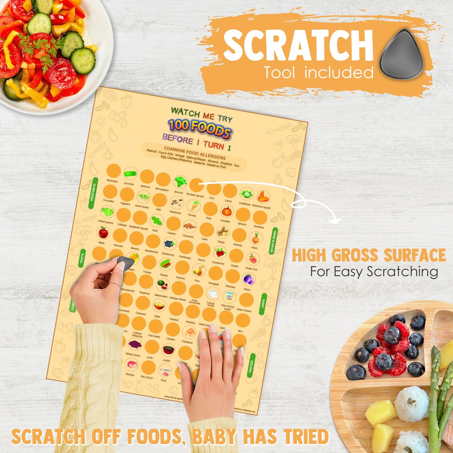 100 Foods before 1 Scratch off Poster - Yellow