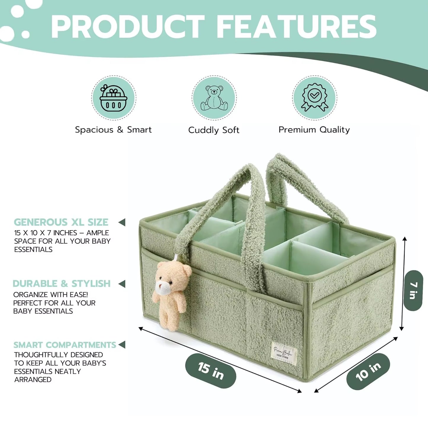 Baby Diaper Caddy Organizer for Changing Table, Baby Storage Basket for Diapers and Baby Wipes, Gift for Baby Shower