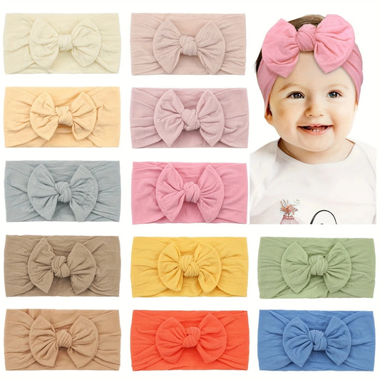 12 Colors Nylon Stretchy Soft Knot Baby Girl Headbands with Hair Bows Head Wrap for Newborn Baby Girls Infant Toddlers Kids
