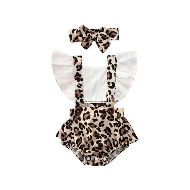 2024 Baby Summer Clothing Newborn Infant Baby Girl Clothes Leopard Jumpsuit Bodysuit Headband 2Pcs Outfits