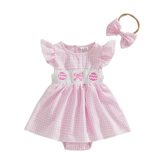 Baby Baby Girl Romper Dress My First Easter Fly Sleeve Smocked Dress Newborn Cute Baby Summer Clothes Children Overalls Clothing