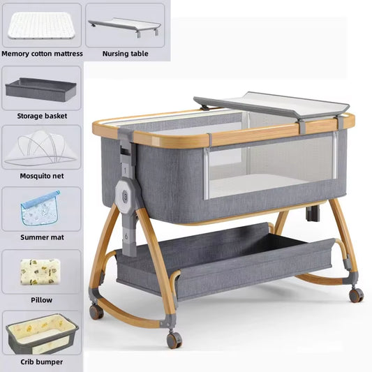 Aluminum Alloy Frame Baby Crib Baby Bassinet, Bed Foldable Bed Newborn Splintered Bed Baby Cradle with Matress and Nursing Table