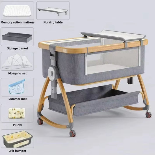 Aluminum Alloy Frame Baby Crib Baby Bassinet, Bed Foldable Bed Newborn Splintered Bed Baby Cradle with Matress and Nursing Table